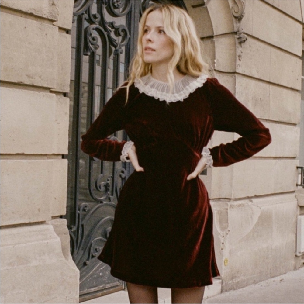 Doen Meltia Velvet Dress in Vino Rosso, Size S